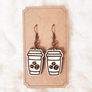 5/$25 Hot Coffee Earrings Dangle Wooden w/Coffee Beans